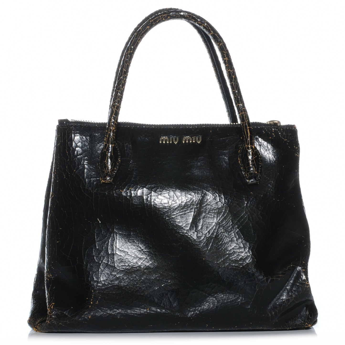 Leather Craquele Handbag Black