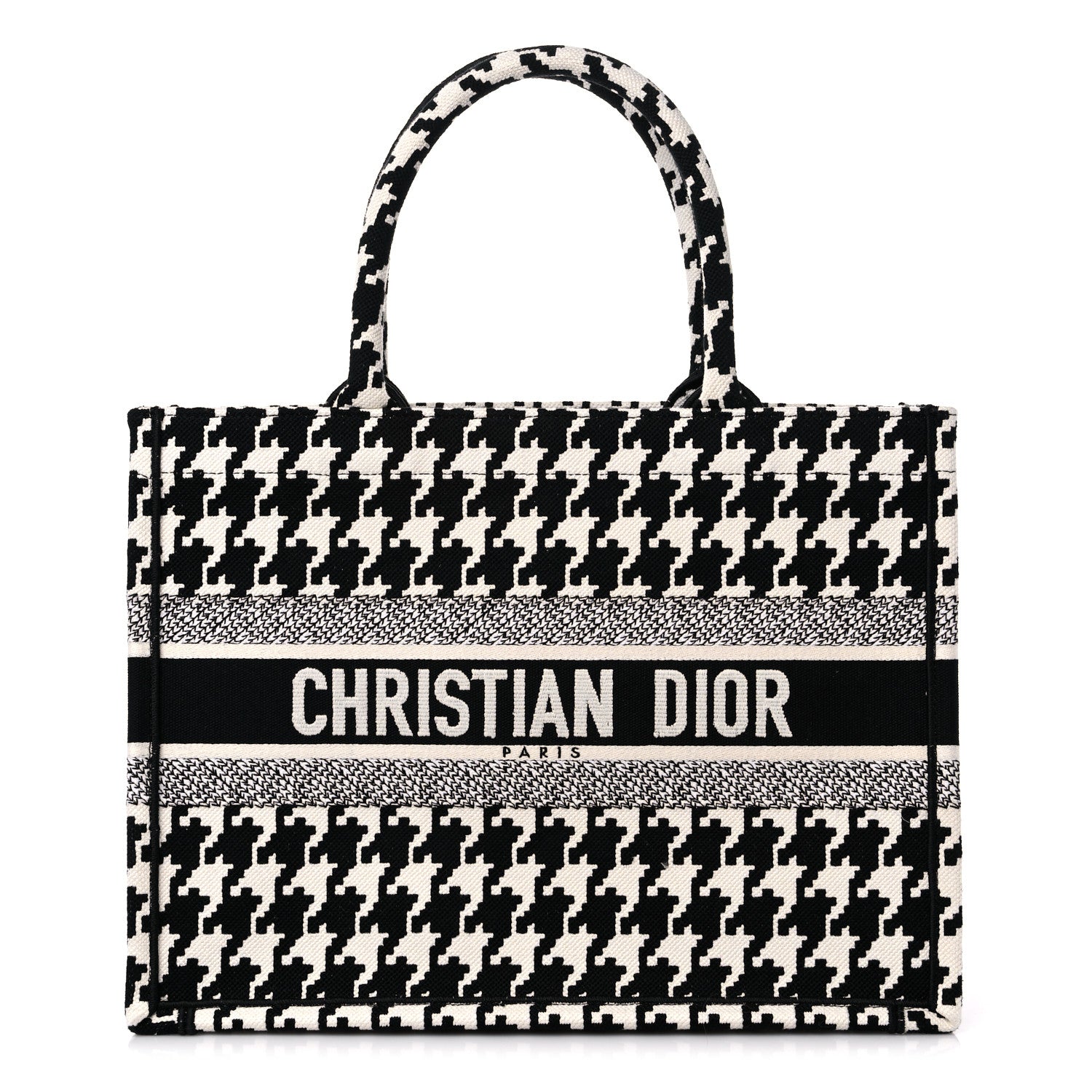 Christian Dior Canvas Macro Houndstooth Embroidered Medium Book Tote Black White 1 of 10