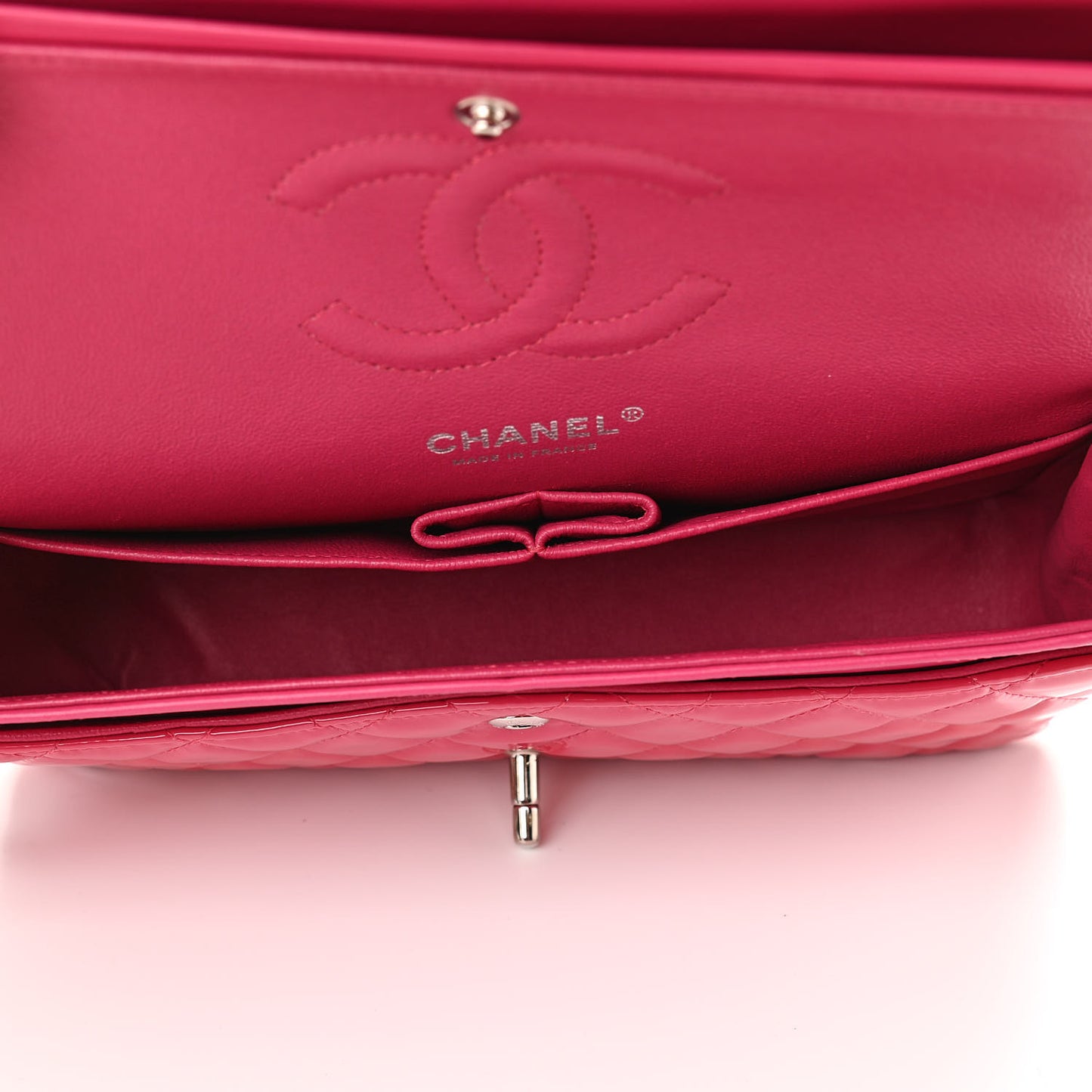 Patent Quilted Medium Double Flap Fuchsia