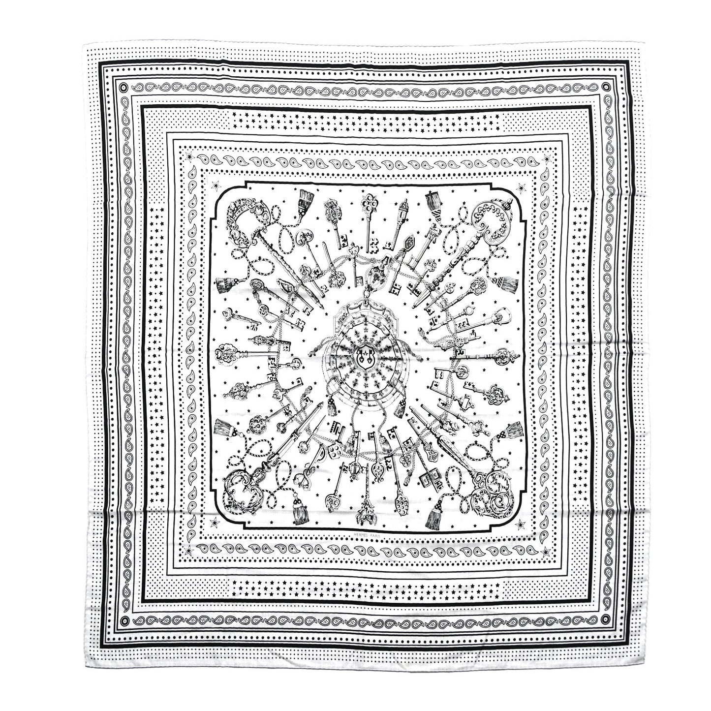 Cashmere Silk Les Cles Bandana Shawl 140 Gris Chine Black