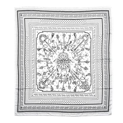 Hermes Cashmere Silk Les Cles Bandana Shawl 140 Gris Chine Black 1 of 4
