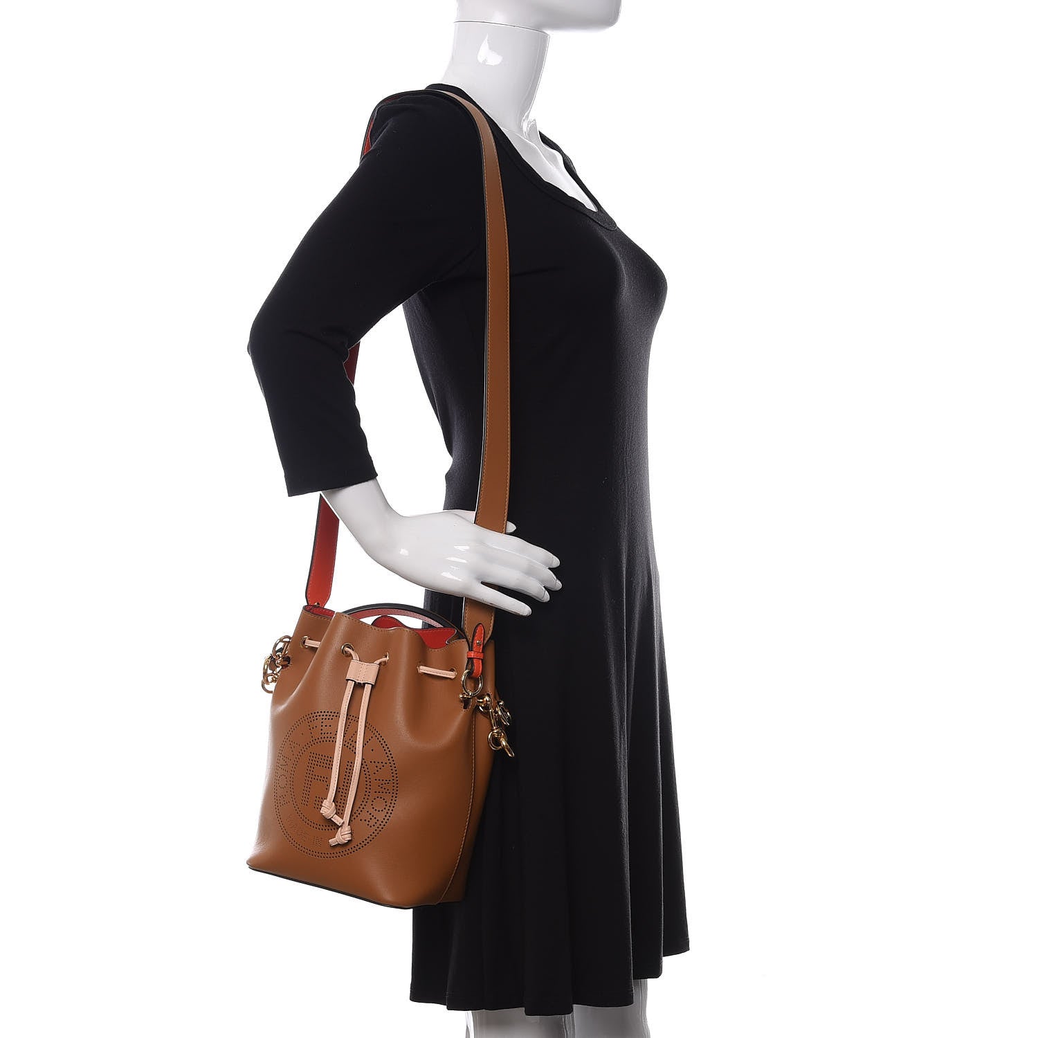 Fendi Vitello Grace F is Fendi Stamp Patch Perforated Small Mon Tresor Bucket Bag Nocciola 2 of 11