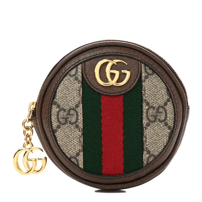 Gucci GG Supreme Monogram Web Ophidia Round Coin Purse Beige New Acero 1 of 8