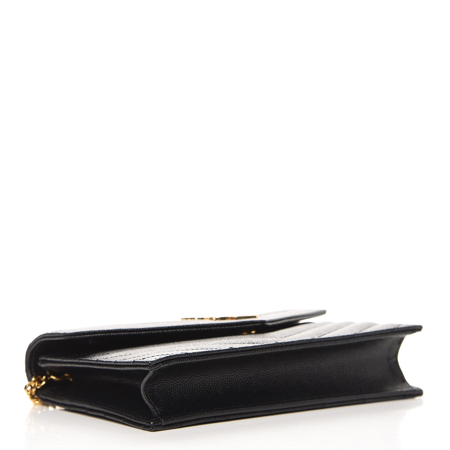 Saint Laurent Grain De Poudre Matelasse Chevron Monogram Envelope Chain Wallet Black 4 of 7