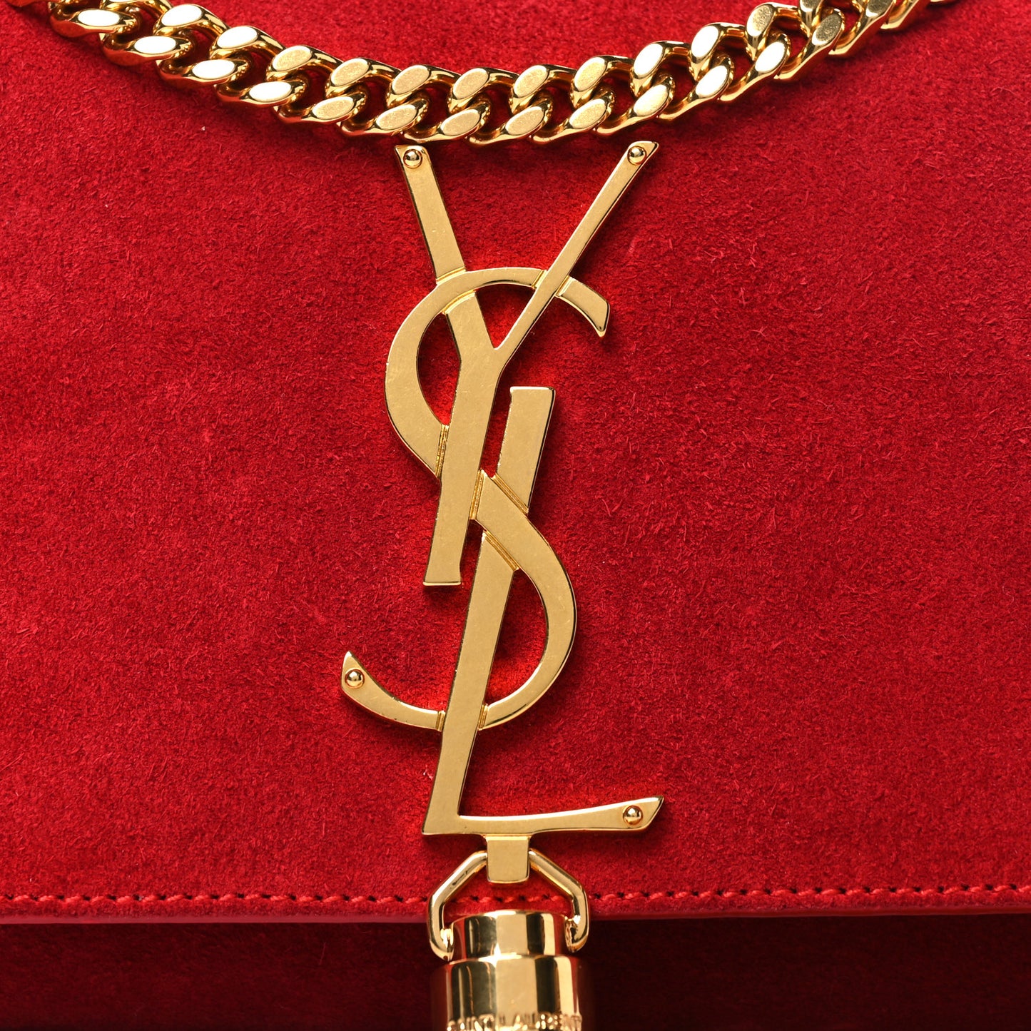Suede Small Classic Monogram Kate Tassel Satchel Red