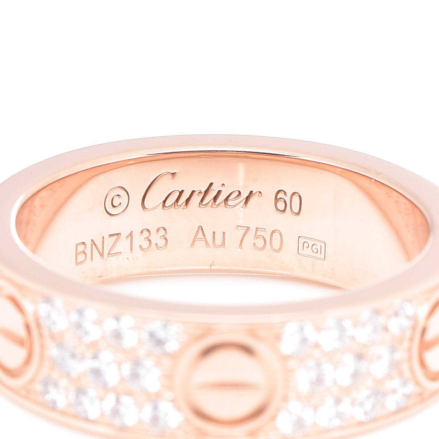 18K Pink Gold Diamond 6.5mm LOVE Paved Ring 60 9