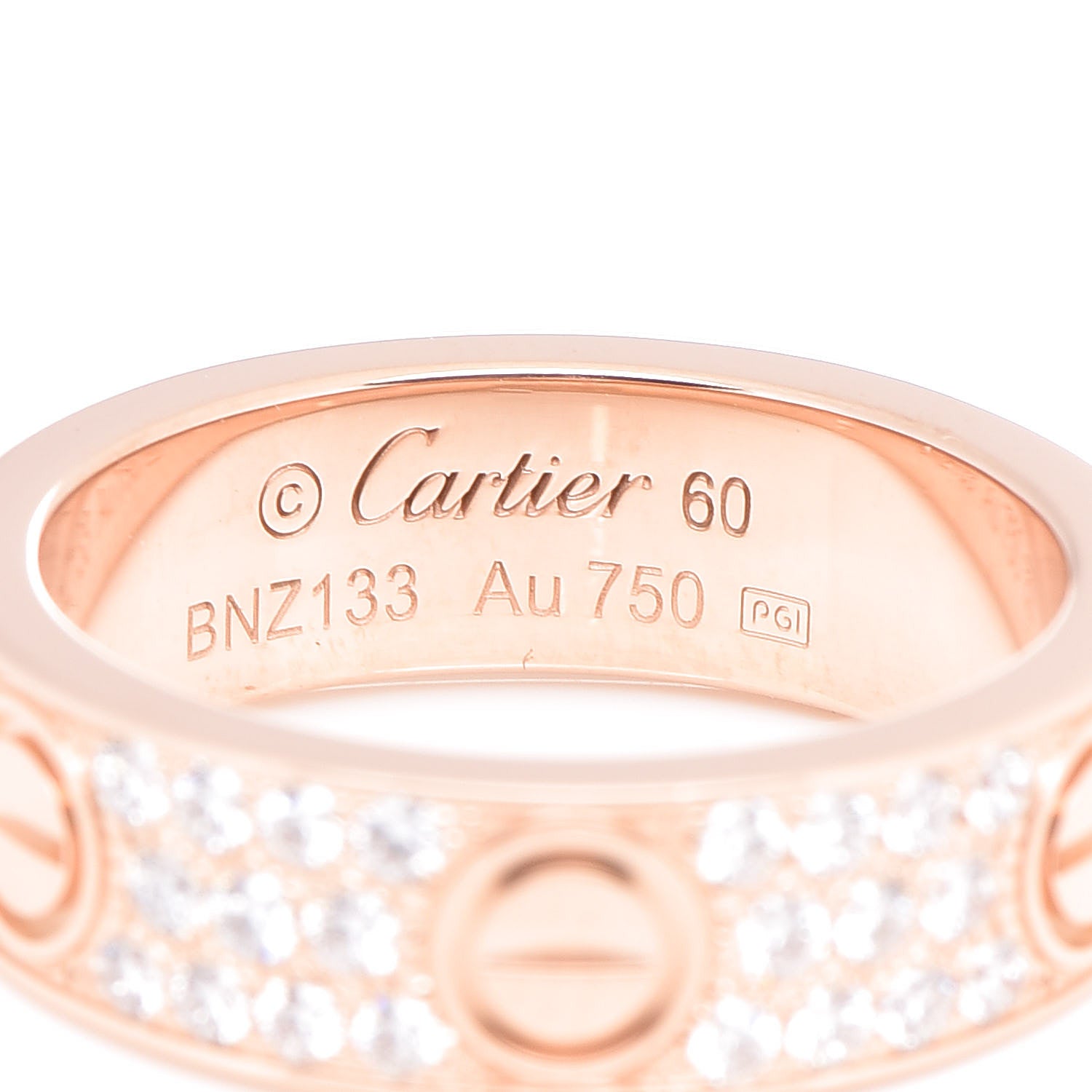 Cartier 18K Pink Gold Diamond 6.5mm LOVE Paved Ring 60 9 4 of 6