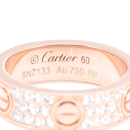 Cartier 18K Pink Gold Diamond 6.5mm LOVE Paved Ring 60 9 4 of 6