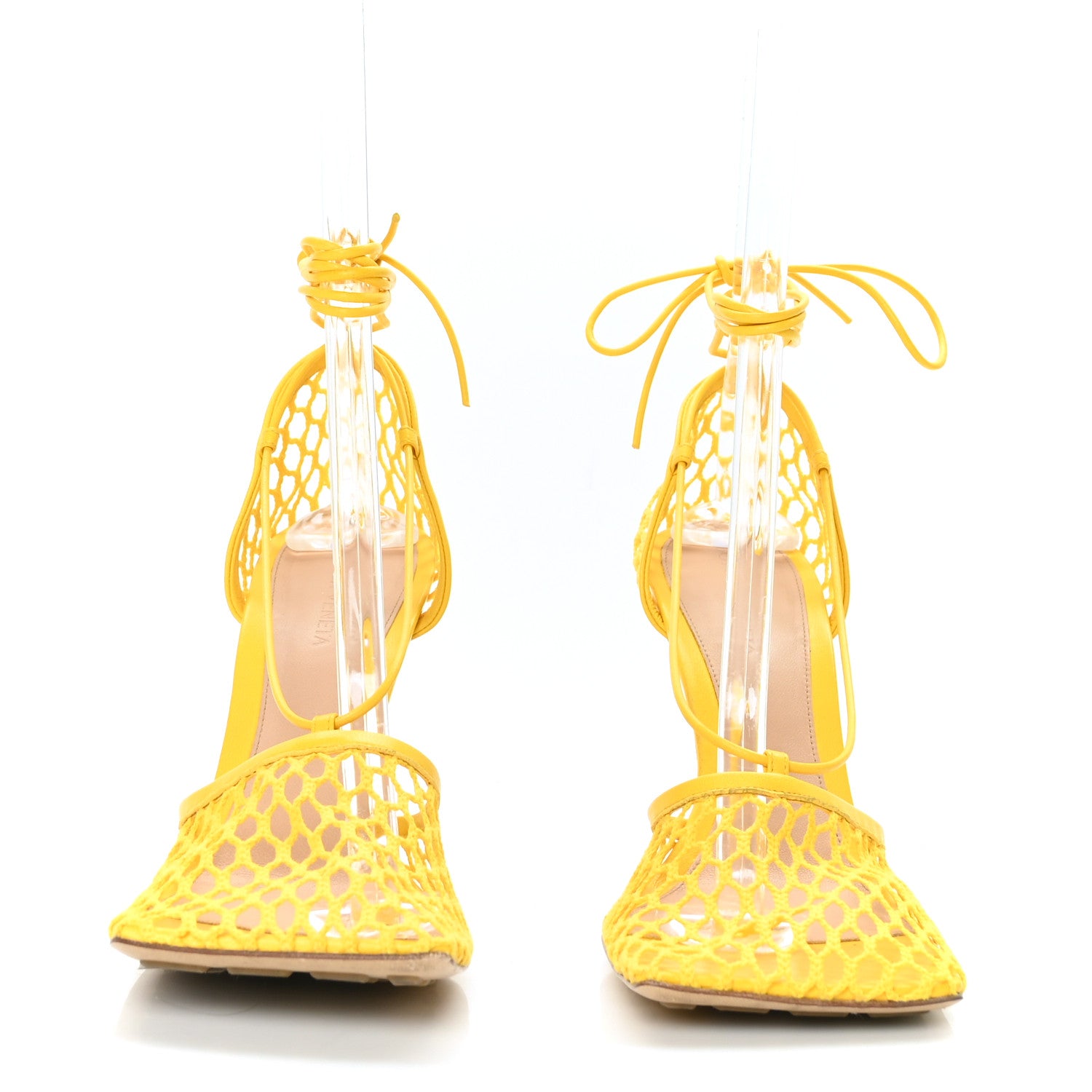 Bottega Veneta Mesh Nappa Stretch Ankle Tie Sandals 39.5 Egg Yolk 2 of 7