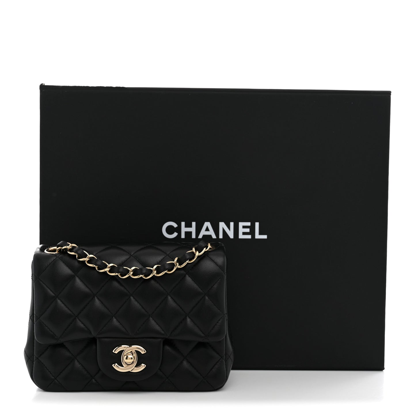 Lambskin Quilted Mini Square Flap Black