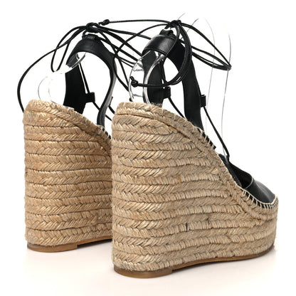Saint Laurent Calfskin Espadrille Lace-Up Wedges 40 Black 4 of 11