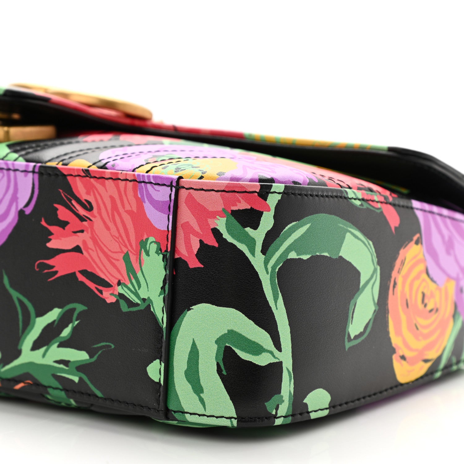 Gucci X KEN SCOTT Calfskin Matelasse Floral Small GG Marmont Shoulder Bag Black 11 of 11