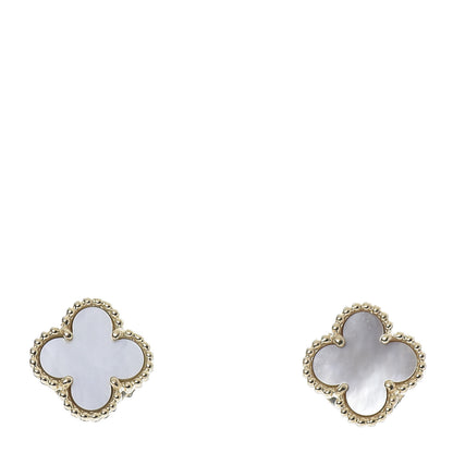 Van Cleef & Arpels 18K Yellow Gold Mother of Pearl Sweet Alhambra Earrings 1 of 11