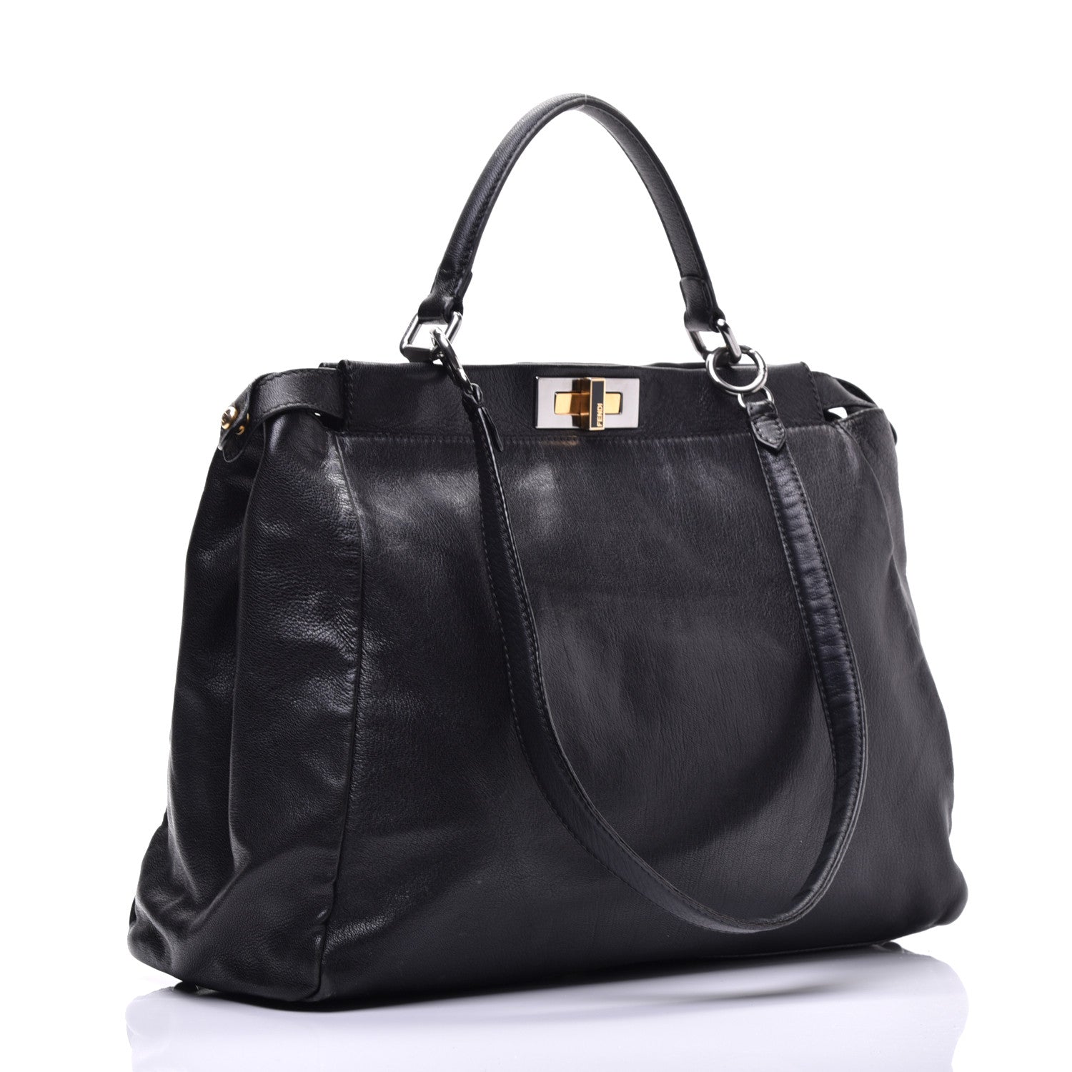 Fendi Goatskin Large Peekaboo Iconic Satchel Black 4 of 11