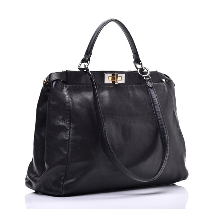 Fendi Goatskin Large Peekaboo Iconic Satchel Black 4 of 11