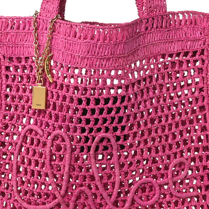 Chloe Raffia Summer Banana Tote Fuchsia Rose 7 of 9
