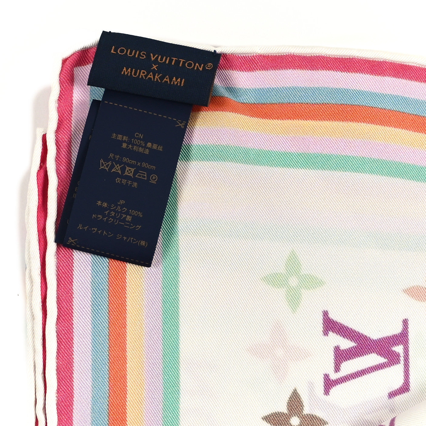 Louis Vuitton LV X TM Silk Monogram Multicolor Square Scarf 90 White 3 of 3