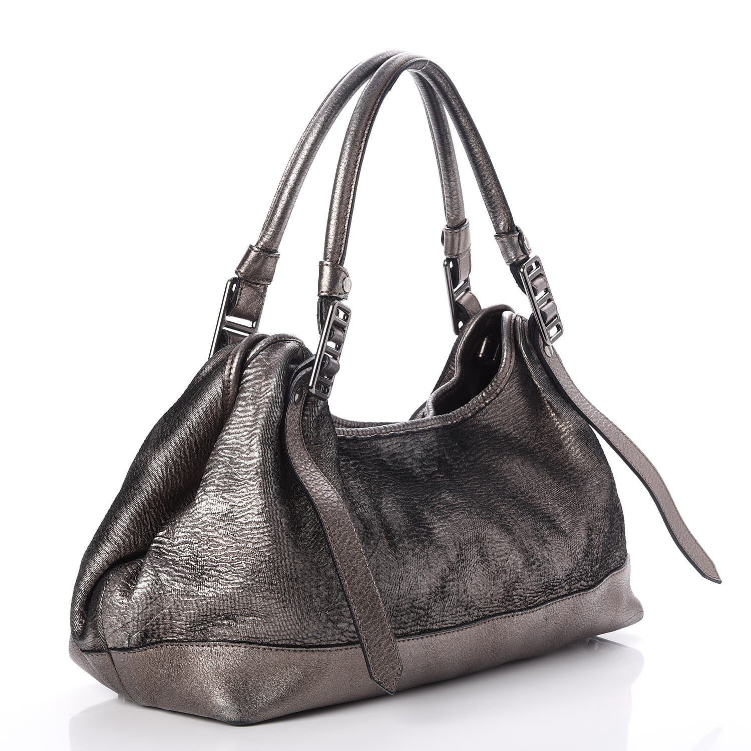 Burberry Metallic Grained Calfskin Shimmer Check Lawson Satchel Anthracite 3 of 10