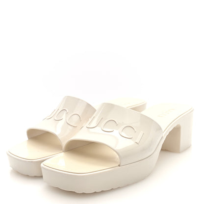 Gucci Rubber Gucci Logo Womens Platform 20/60mm Slide Sandals 38 Mystic White 3 of 8