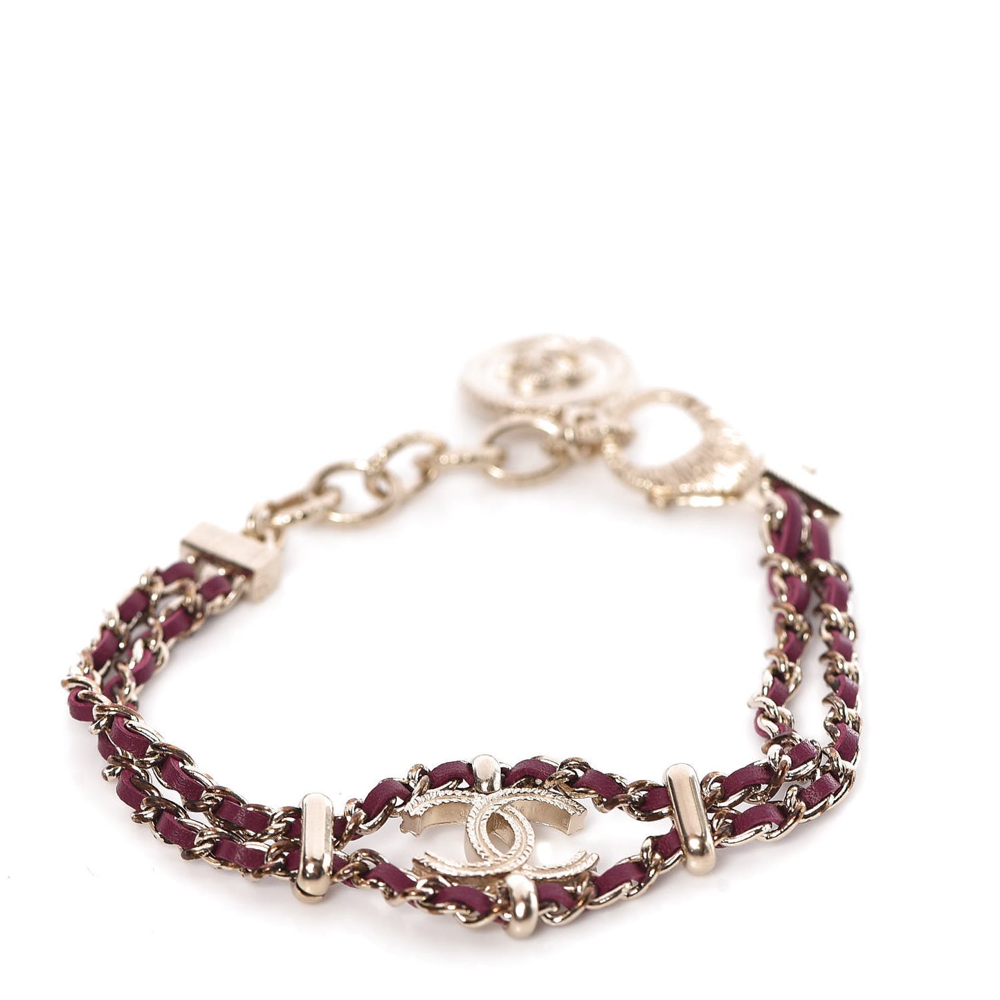 Metal Lambskin CC Chain Link Bracelet Burgundy