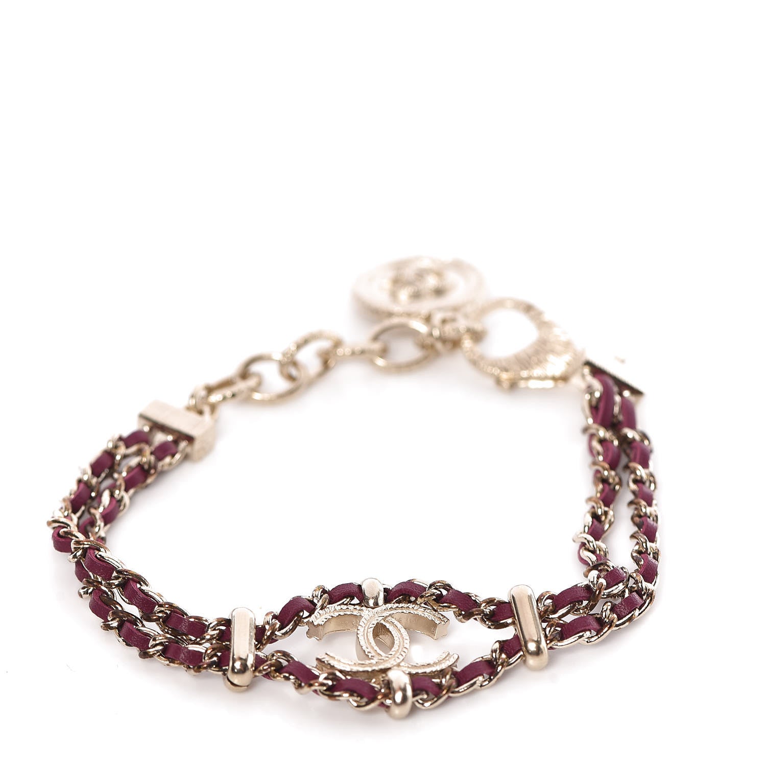 Chanel Metal Lambskin CC Chain Link Bracelet Burgundy 1 of 5