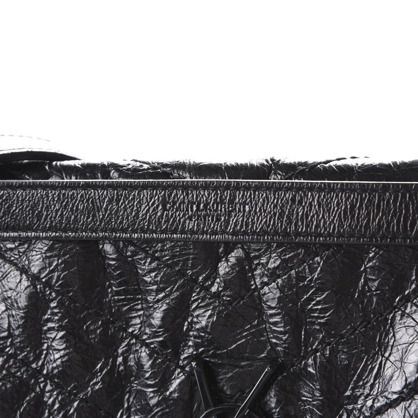 Crinkled Calfskin Matelasse Monogram Medium Niki Chain Satchel Black