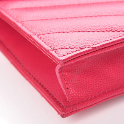 Saint Laurent Grain De Poudre Matelasse Chevron Monogram Envelope Chain Wallet Fresh Fuchsia 10 of 15