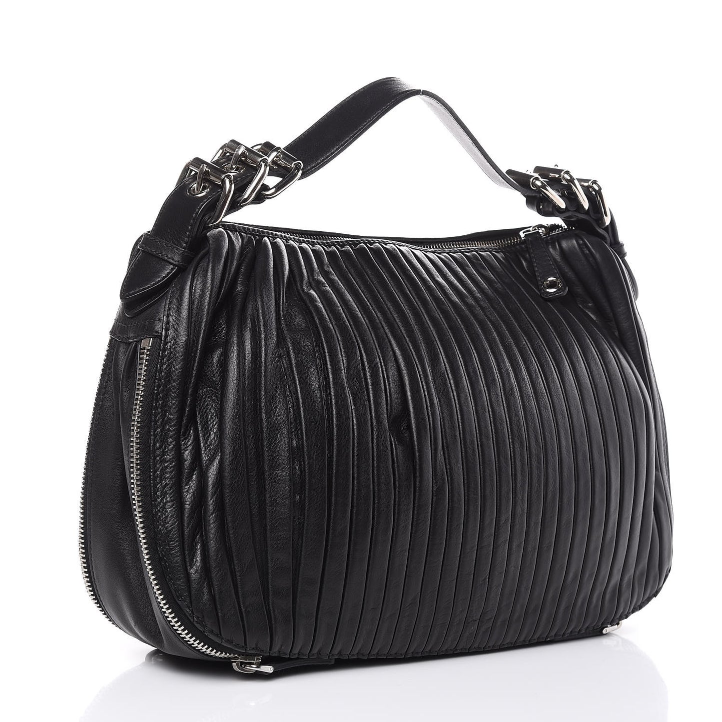 Lambskin Plisse Hobo Black