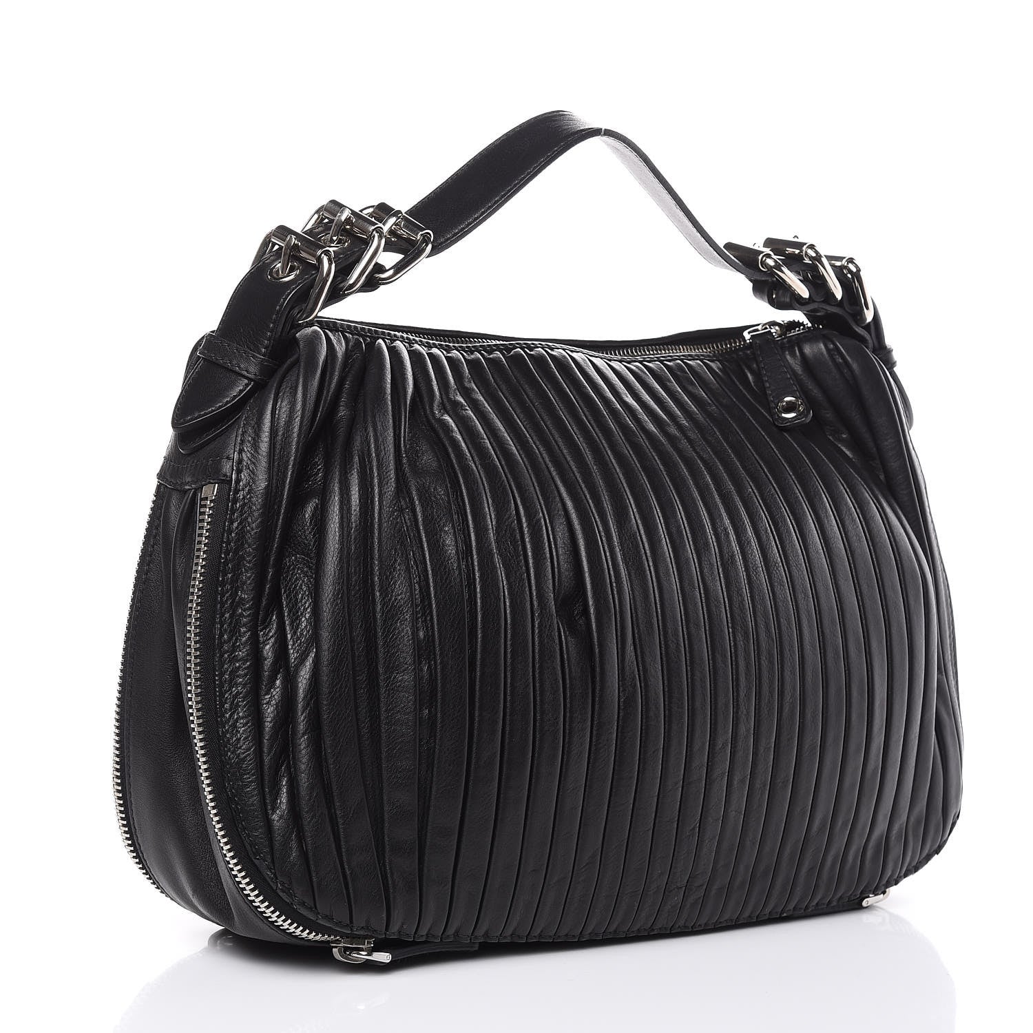 Miu Miu Lambskin Plisse Hobo Black 3 of 13