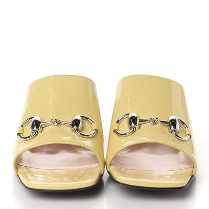 Gucci Patent Lexi Horsebit Mid-Heel Slide Sandals 35 Burro 2 of 11