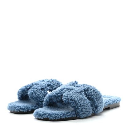 Hermes Woolskin Oran Sandals 41 Bleu 3 of 8