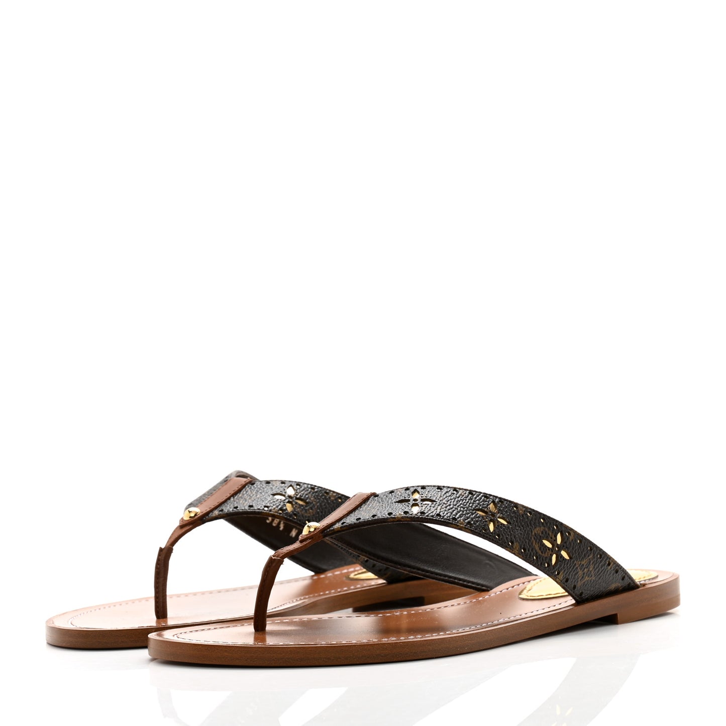 Monogram Sunny Flat Thong Sandals 38.5 Brown