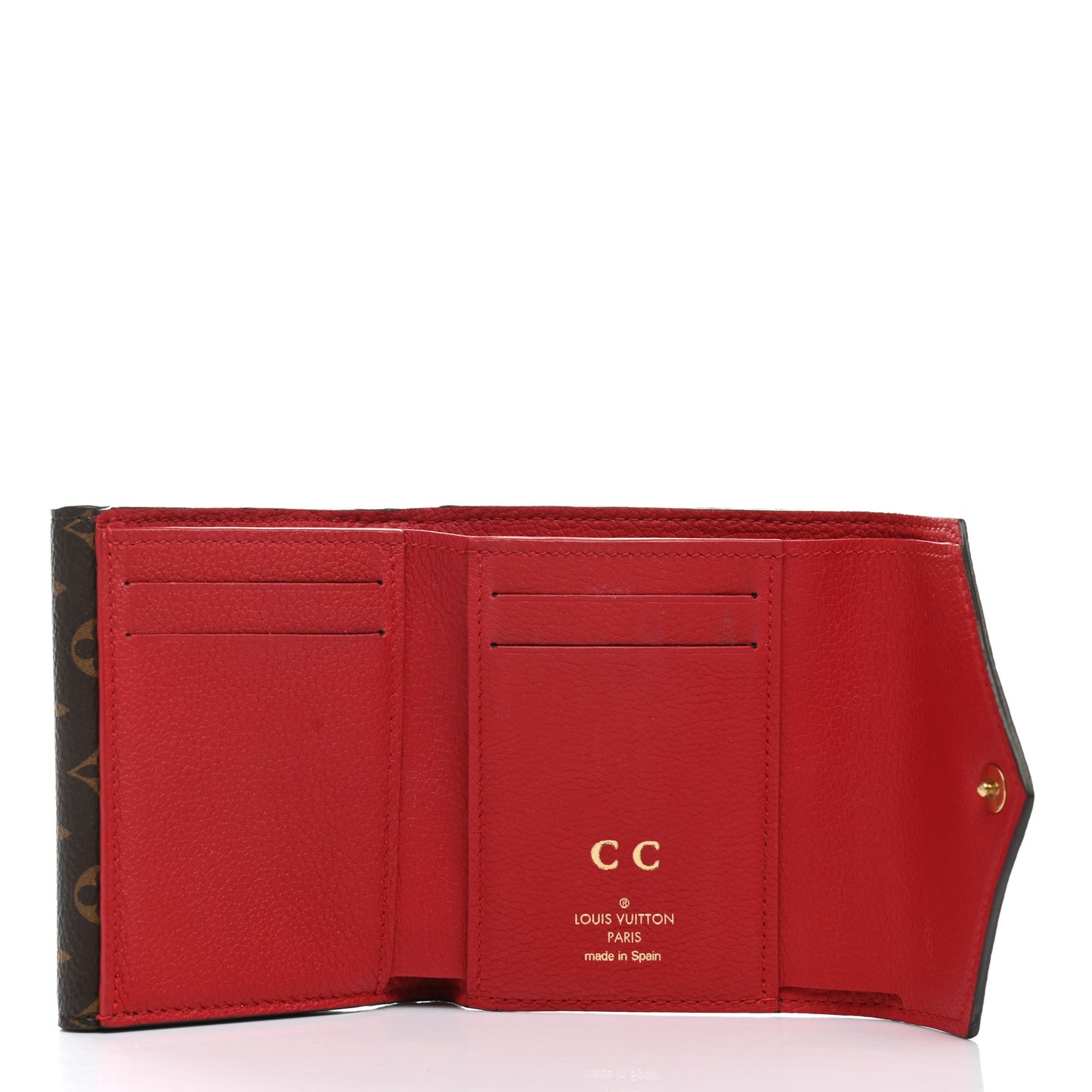 Grained Calfskin Monogram Double V Compact Wallet Rubis