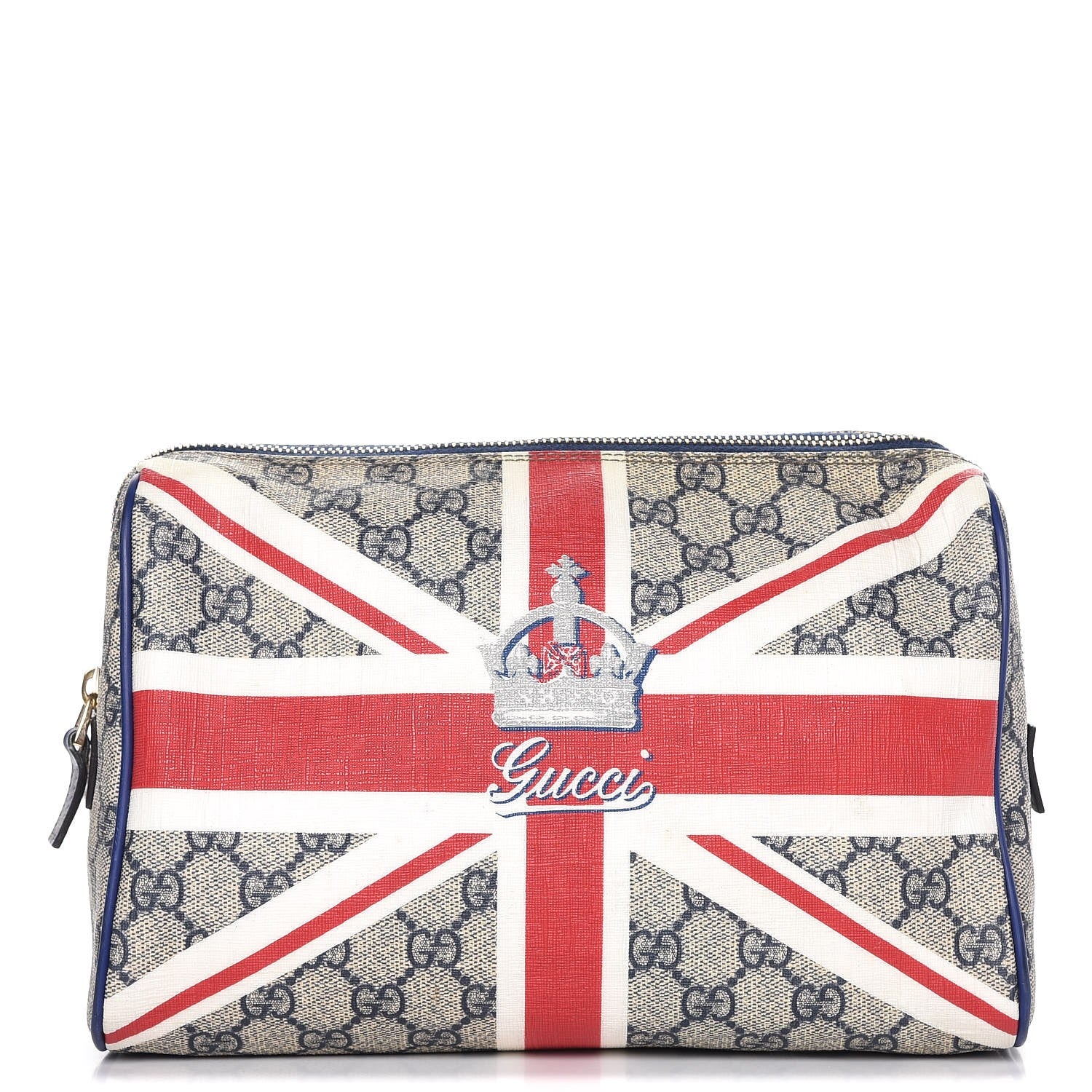 Gucci GG Plus Monogram Sloaney Union Jack British Flag Cosmetic Case Blue 1 of 8