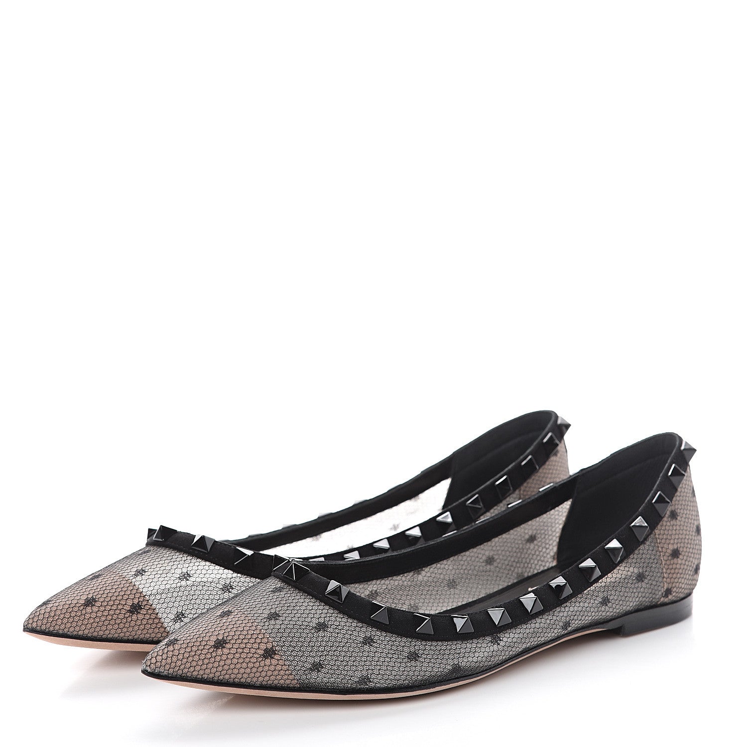 Valentino Garavani Mesh Point d'Esprit Rockstud Ballerina Flats 37.5 Black 3 of 7