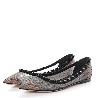 Valentino Garavani Mesh Point d'Esprit Rockstud Ballerina Flats 37.5 Black 3 of 7