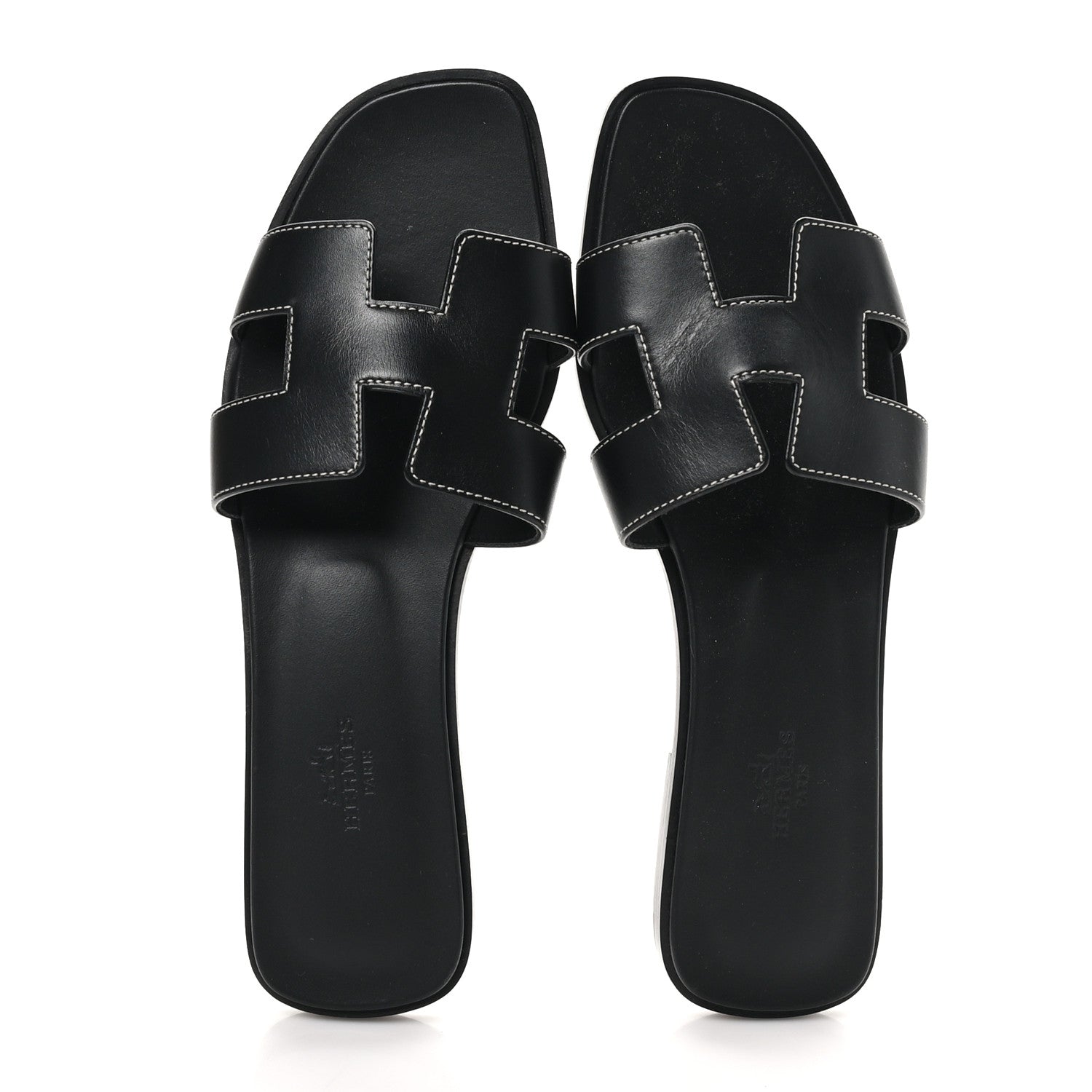 Hermes Box Calfskin Oran Sandals 39.5 Black 2 of 9