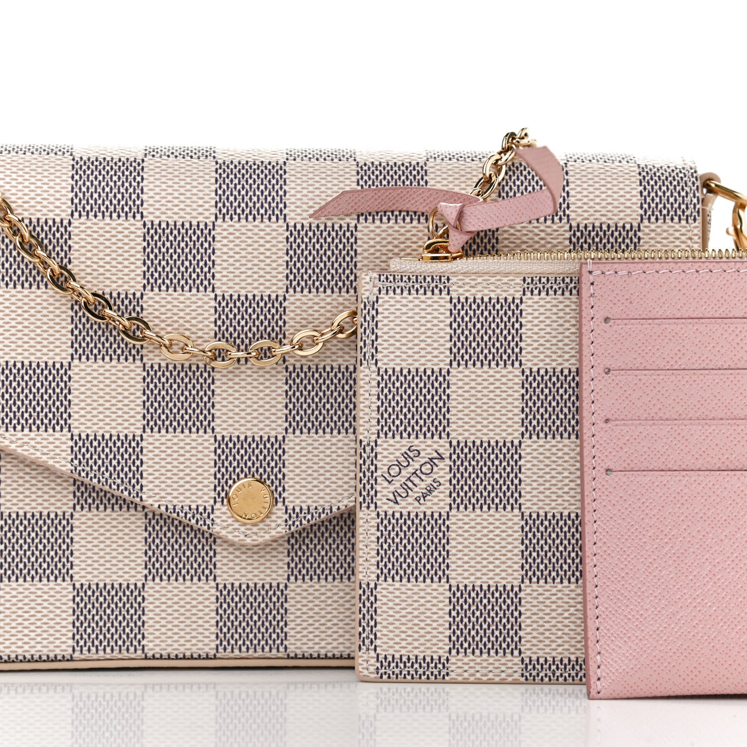 Louis Vuitton Damier Azur Pochette Felicie Chain Wallet Rose Ballerine 7 of 11