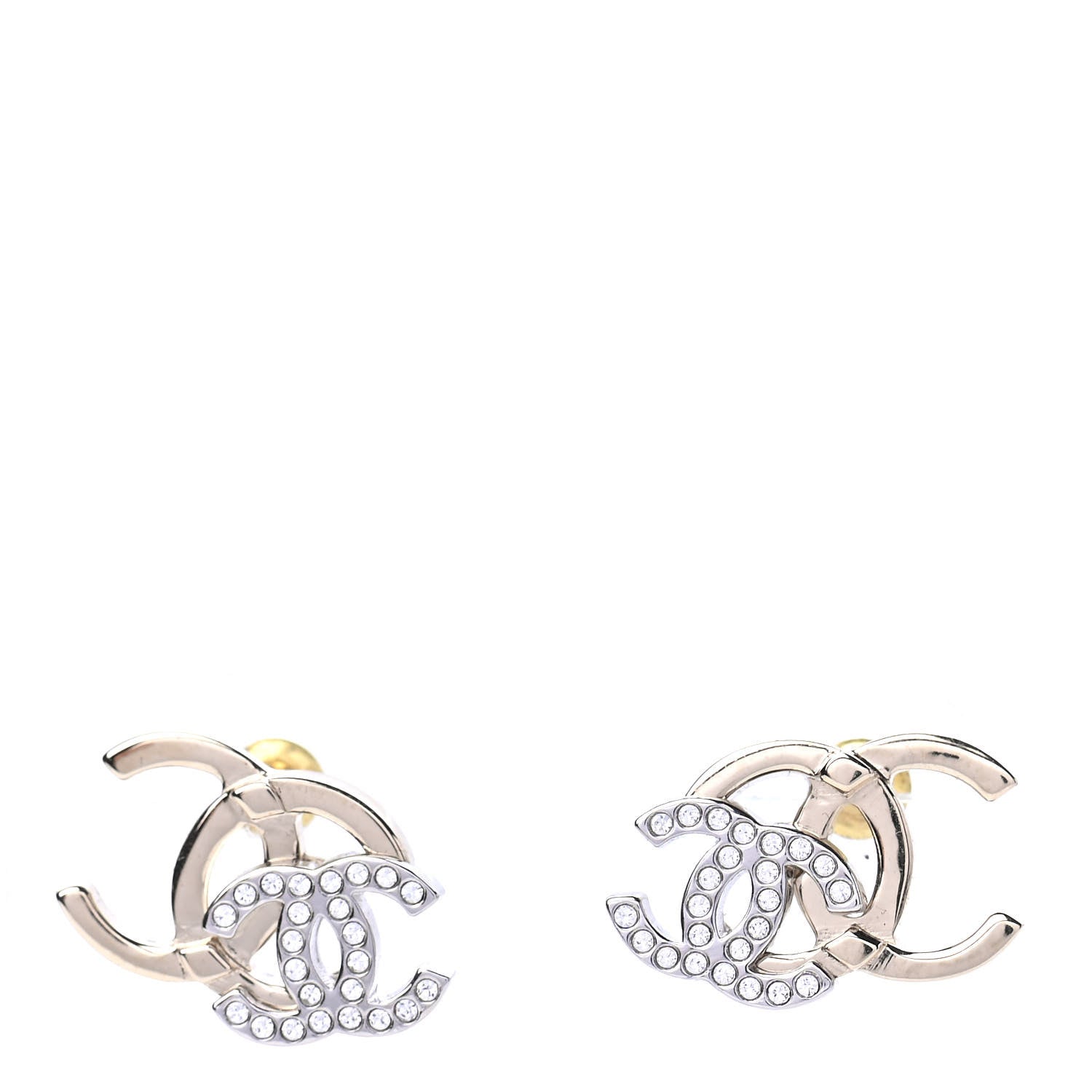 Chanel Crystal Double CC Earrings Gold Silver 1 of 4