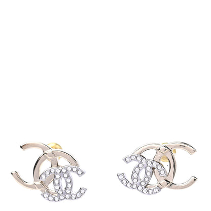Chanel Crystal Double CC Earrings Gold Silver 1 of 4