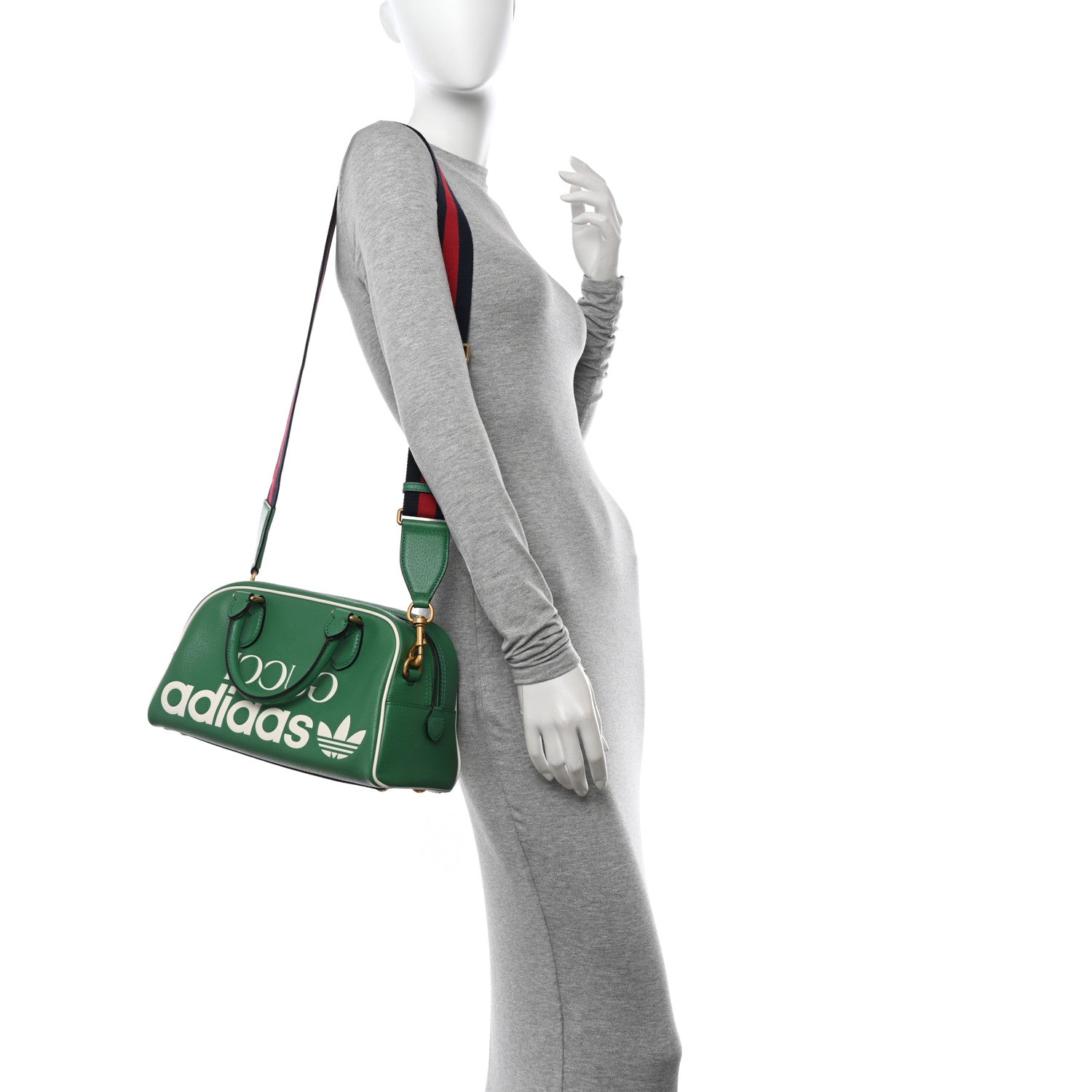 Gucci X ADIDAS Textured Dollar Calfskin Web Trefoil Logo Embossed Mini Bowling Bag New Shamarock Off White 2 of 10