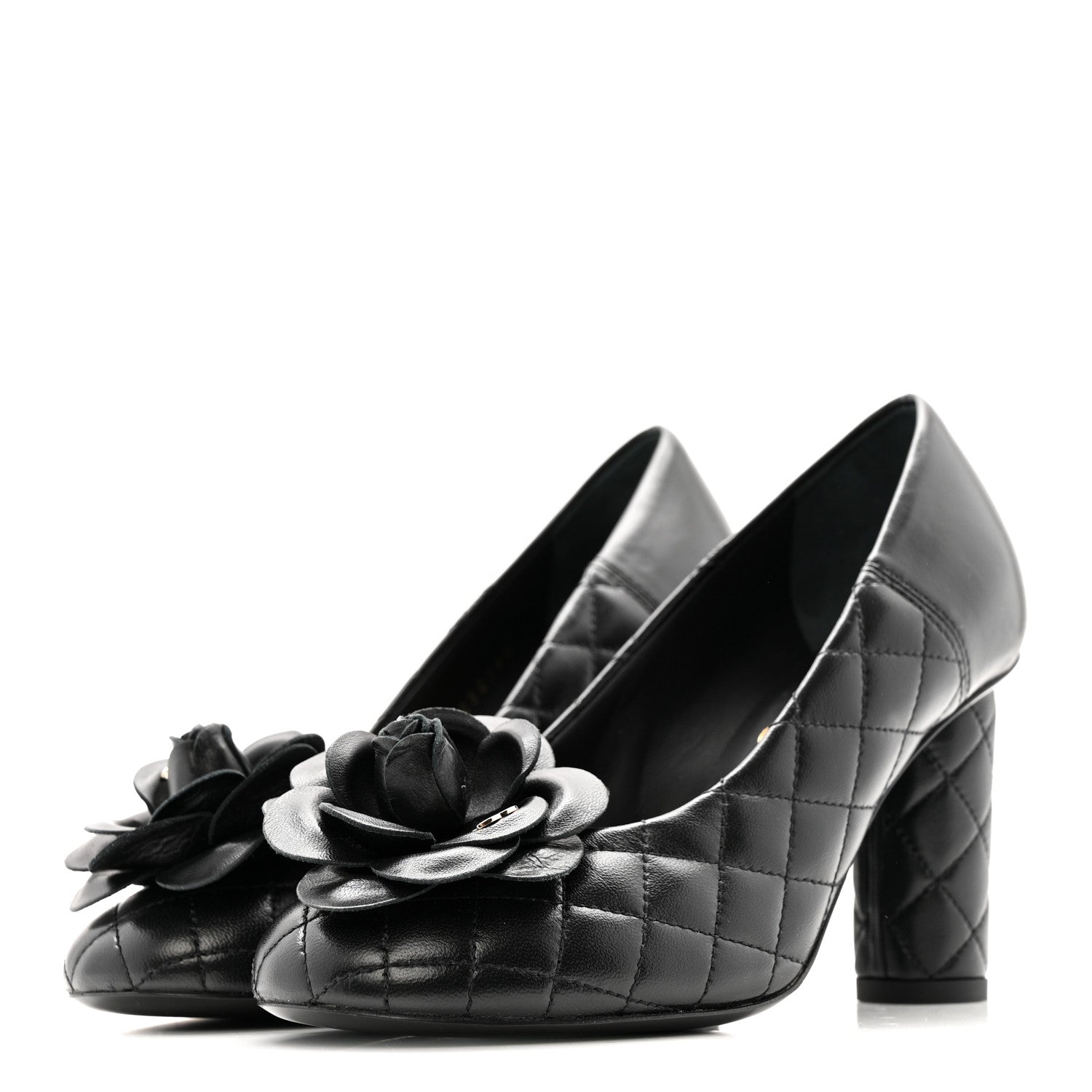 Chanel Lambskin Quilted Camellia Pumps 35 Black 7 of 18