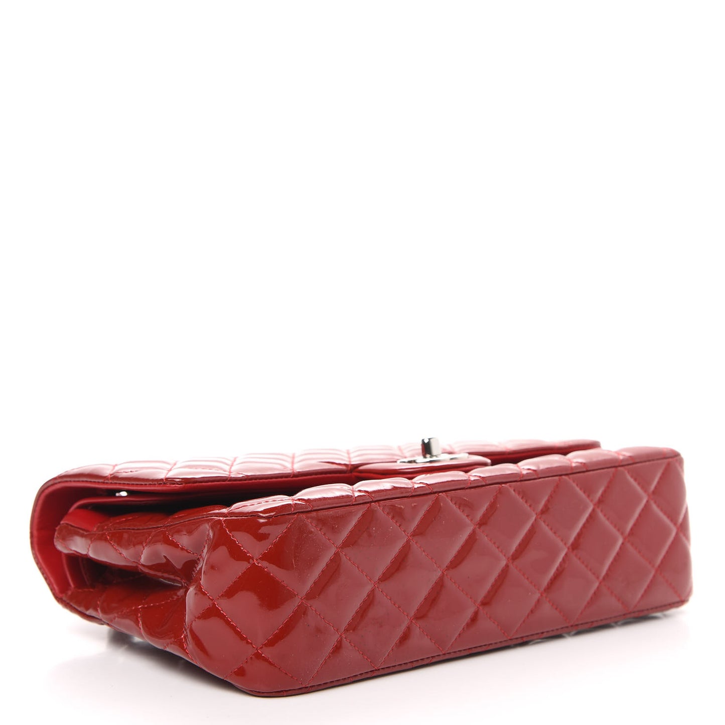Patent Calfskin Quilted Medium Double Flap Red