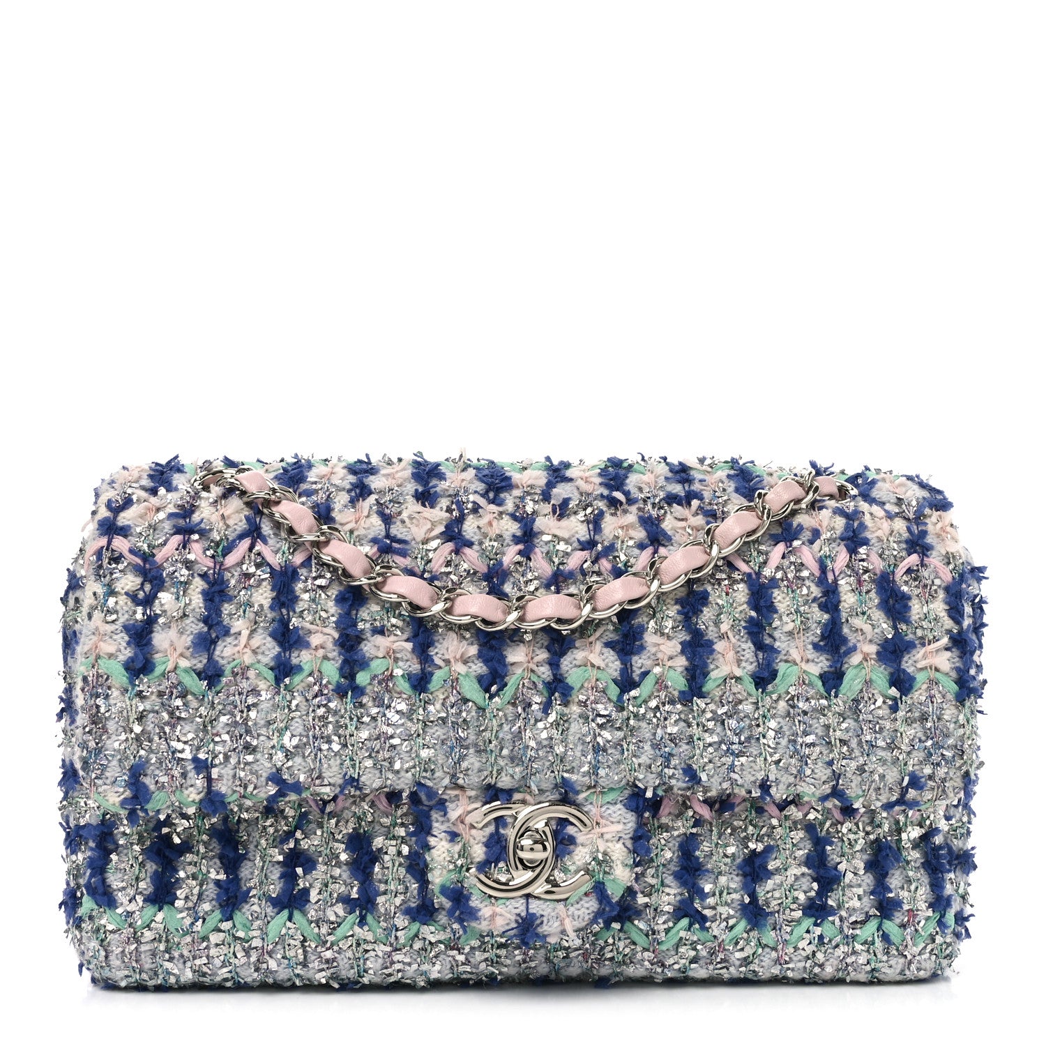 Chanel Glittered Tweed Quilted Medium Flap Blue Multicolor 1 of 11
