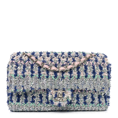Chanel Glittered Tweed Quilted Medium Flap Blue Multicolor 1 of 11