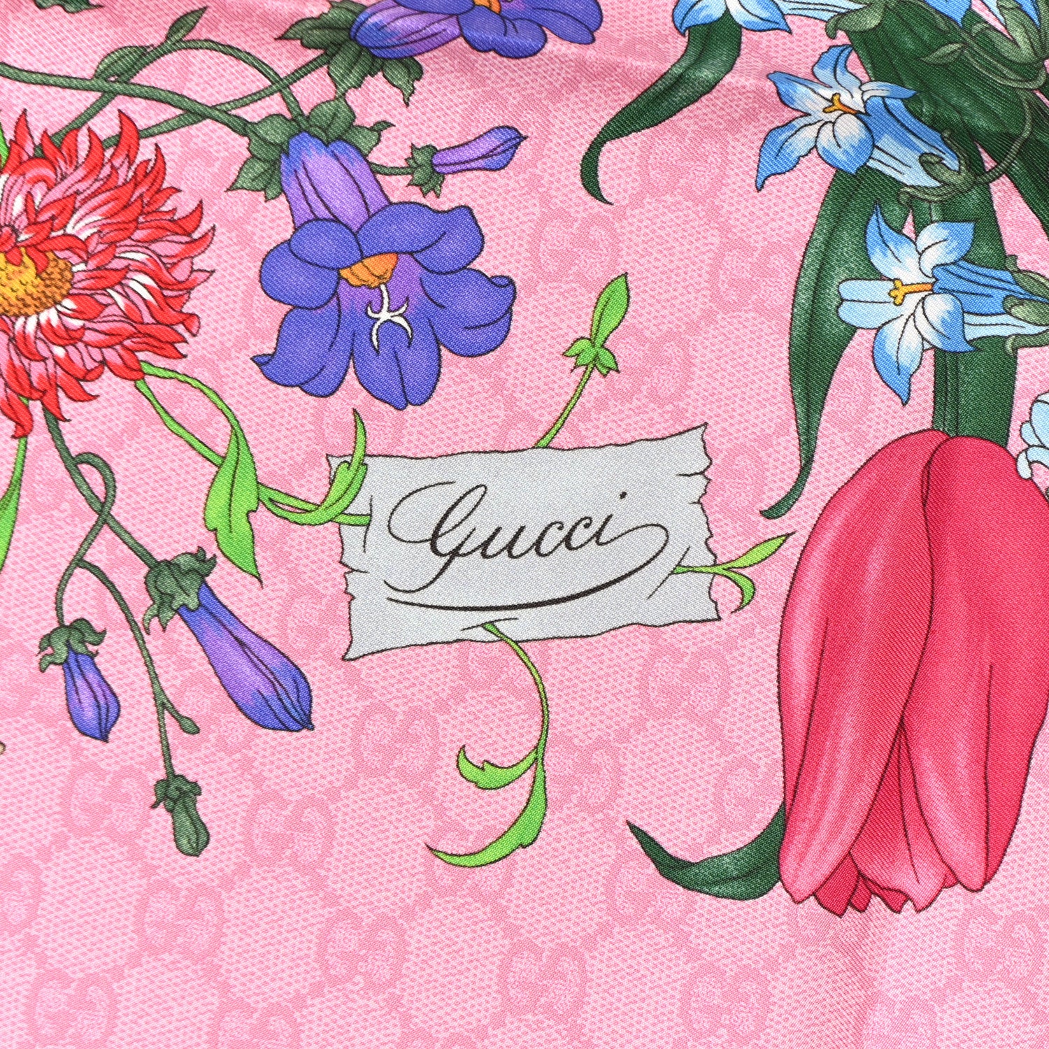 Gucci Silk Twill GG Monogram Flora GG Square Scarf Pink 2 of 4