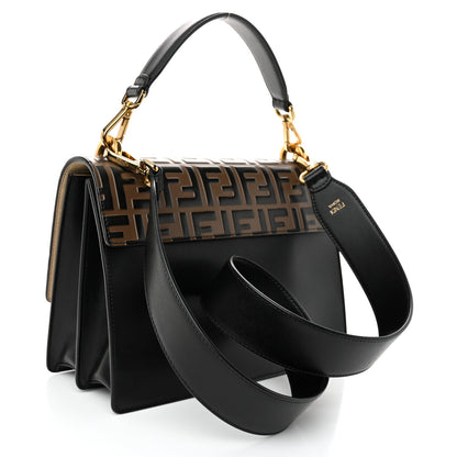 Fendi Vitello Liberty Bi-Color FF 1974 Embossed Chain Strap Kan U Shoulder Bag Black Maya 3 of 11