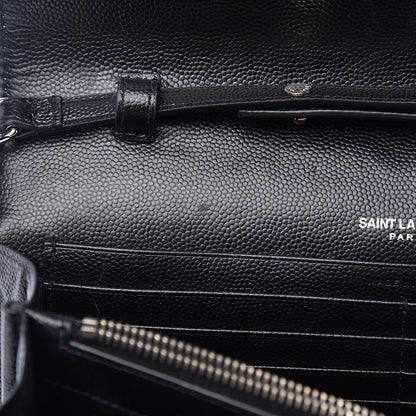 Saint Laurent Grain De Poudre Matelasse Chevron Bi-Color Monogram Chain Wallet White Black 14 of 16