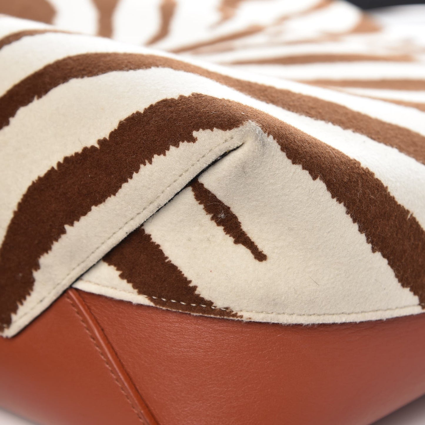 Shiny Smooth Calfskin Felt Zebra Printed Small Twisted Cabas Chalk Brick