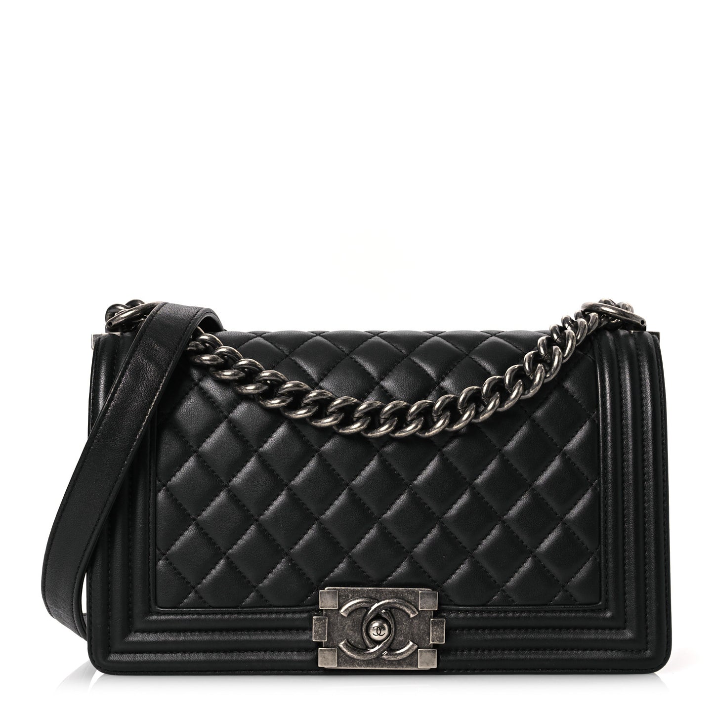 Lambskin Quilted Medium Boy Flap Black